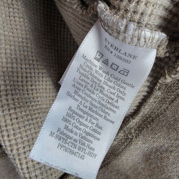 Everlane Hoodie Womens L Beige Tan Thermal Waffle 100% Organic Cotton Pullover - Picture 6 of 9